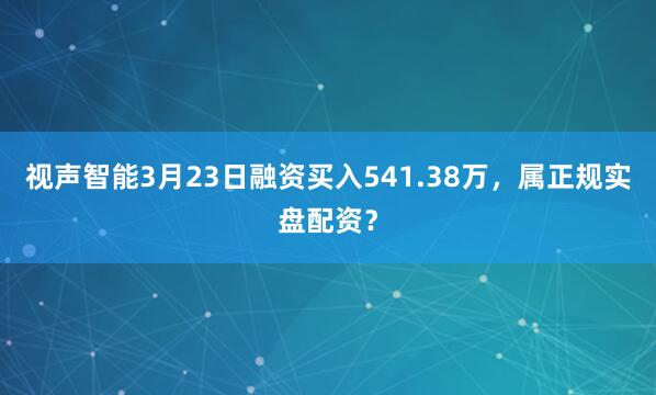 视声智能3月23日融资买入541.38万，属正规实盘配资？