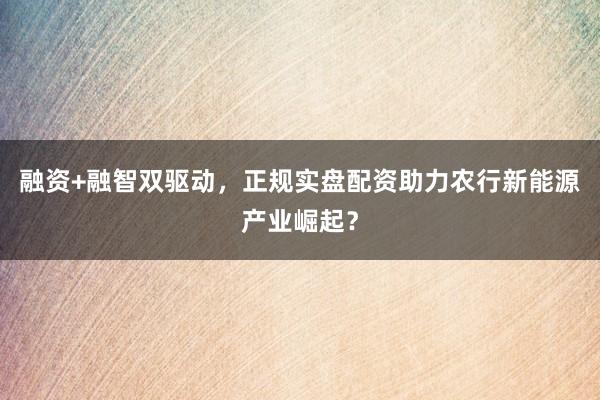 融资+融智双驱动，正规实盘配资助力农行新能源产业崛起？