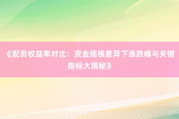 《配资收益率对比：资金规模差异下涨跌幅与关键指标大揭秘》