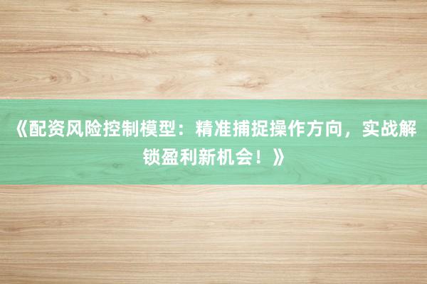 《配资风险控制模型：精准捕捉操作方向，实战解锁盈利新机会！》