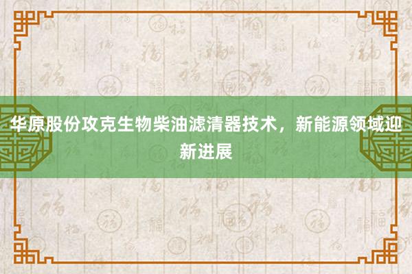 华原股份攻克生物柴油滤清器技术,新能源领域迎新进展