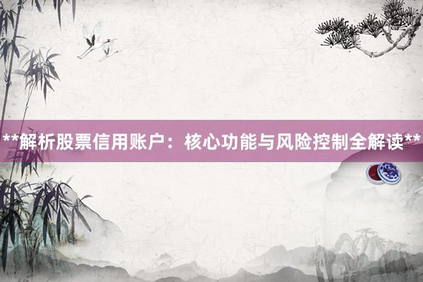 **解析股票信用账户：核心功能与风险控制全解读**
